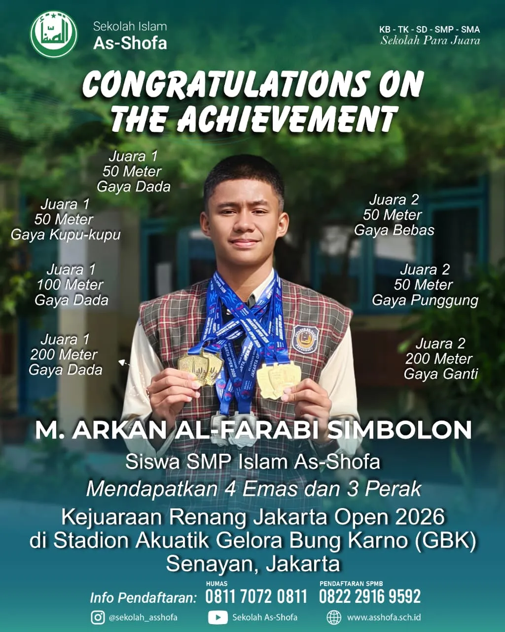 M.ARKAN AL-FARABI SIMBOLON BORONG MEDALI PADA KEJUARAAN RENANG JAKARTA OPEN 2026